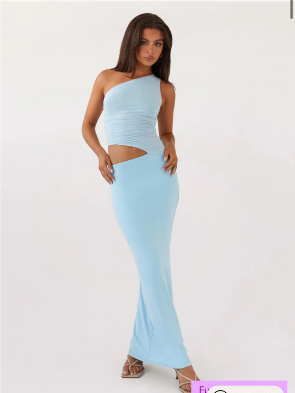 Peppermayo One-Shoulder Sky Blue Maxi Dress